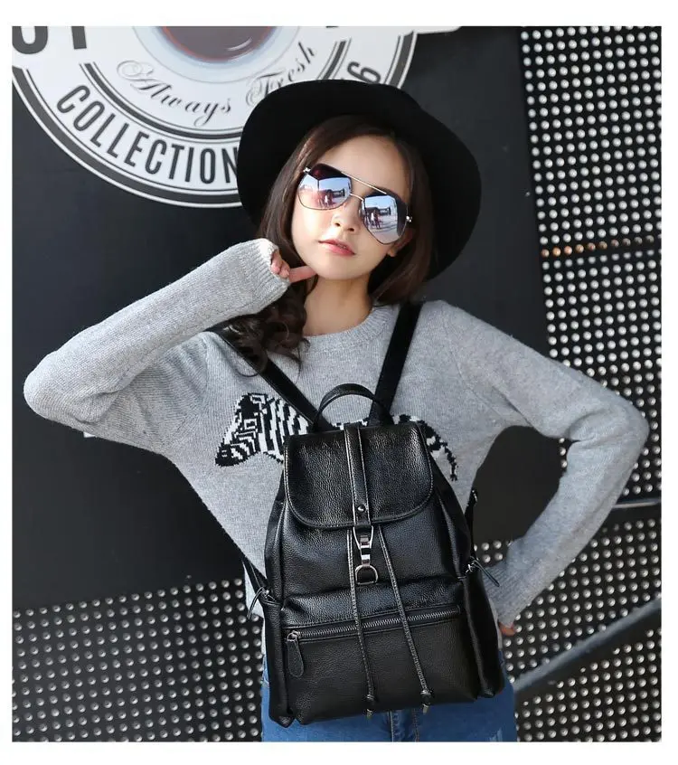 

Micro 2019 New Style Leather Backpack Full-grain Leather Korean-style Simple Casual Backpack Travel Dual Purpose WOMEN'S Bag