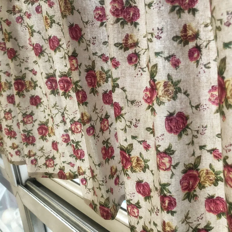 Korean Style  Cotton Linen Roses Printed Lace Short Curtain /Door Curtain  Kitchen /Bathroom Decorative  Partition Curtain 2