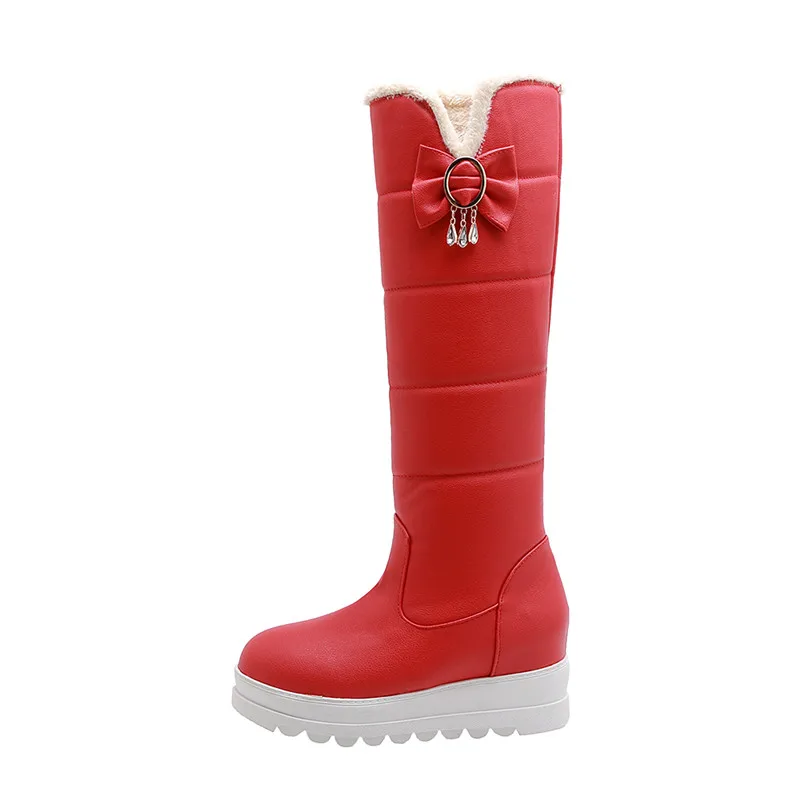 ESRFIYFE New Pu Leather Winter Boots Women Shoes Boots Knee High Boots Winter Warm Plush Thick Heel Platform Snow Boots