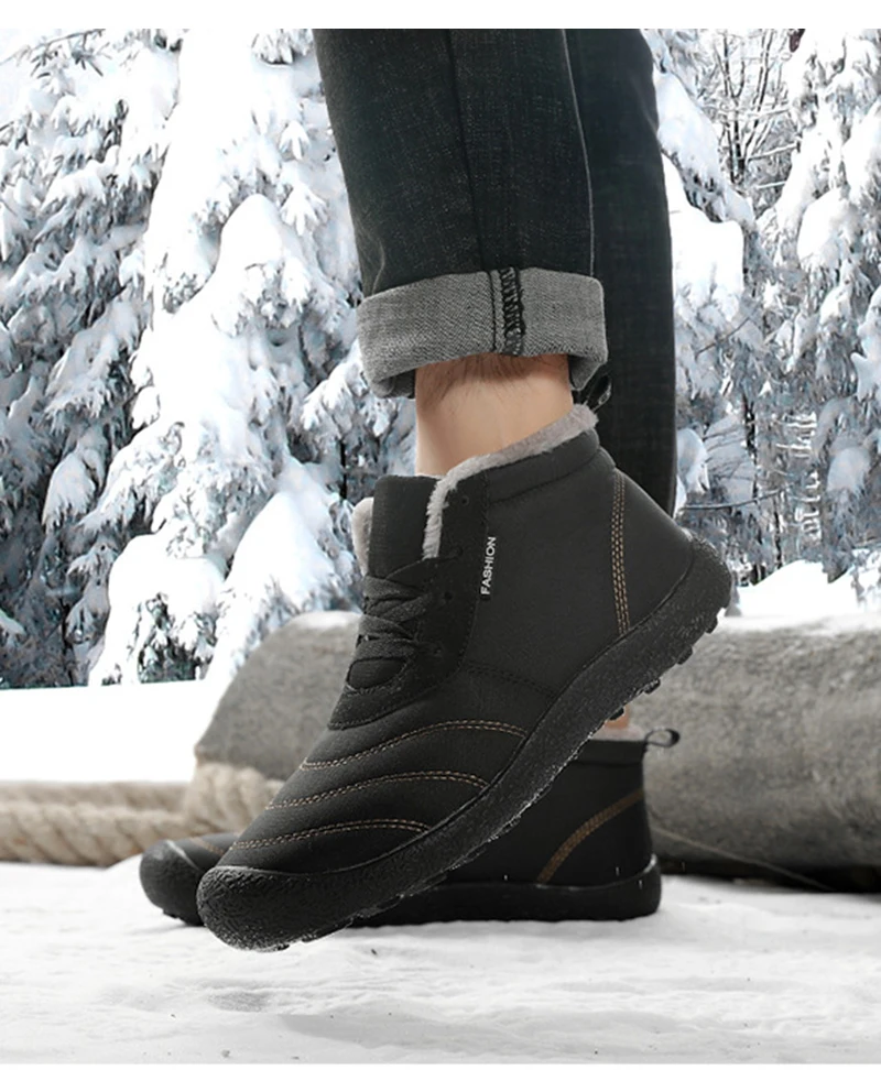 Winter men's boots high to help warm and velvet snow boots waterproof large size lightweight models cotton shoes