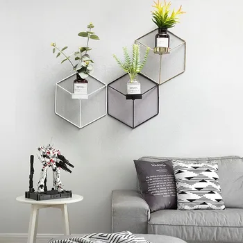 

Scandinavian Geometric Metal Design Candlestick Romantic Candlelight Dinner Wall Hanging Decoration Candle Holder Plant Rack