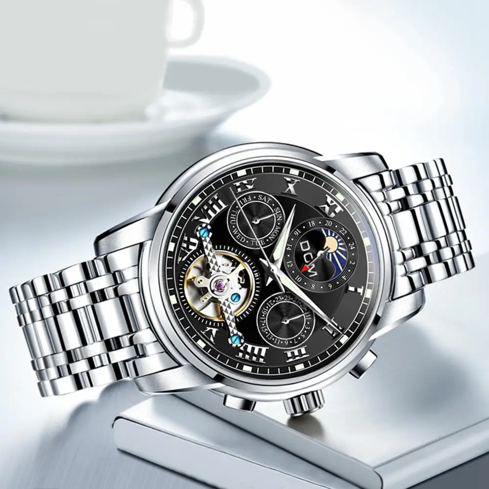 DOM Men Mechanical Watch Self-Wind Stainless Steel Watch Vintage Elegant Waterproof Skeleton Watches Relogio Men watch