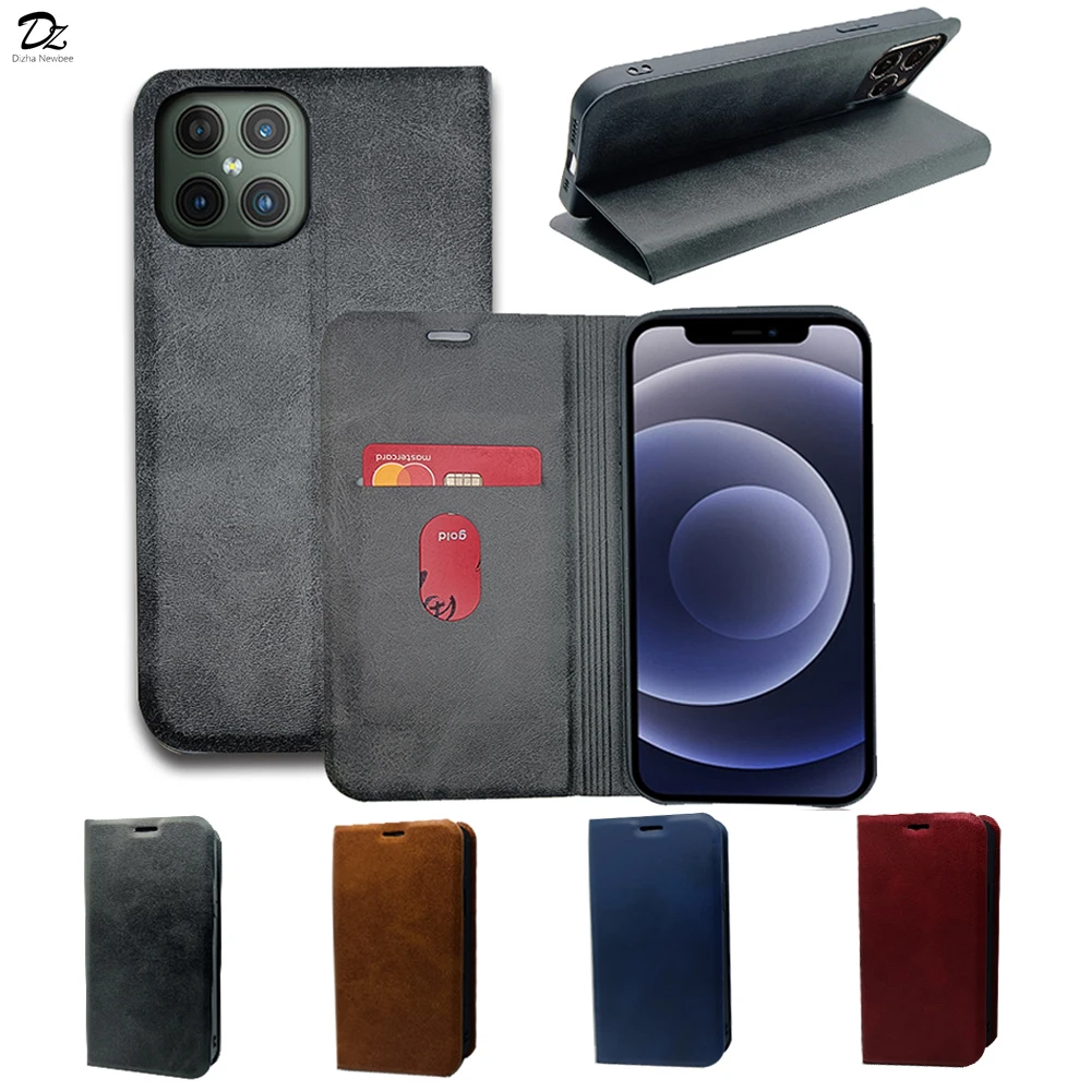 Funda de cuero de lujo para iPhone, carcasa con tapa y ranura para tarjeta, fuerte imán, para 12 Pro Max Mini 11 XS XR X SE 2020 8 7 6 6s Plus