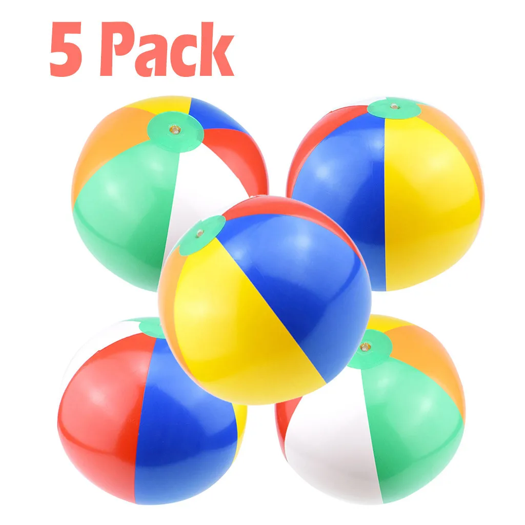 5pcs Inflatable Beach Ball Classic Rainbow Color Pool Party Favors Summer Water Toy Rubber Ball Outdoor Children Toys #B