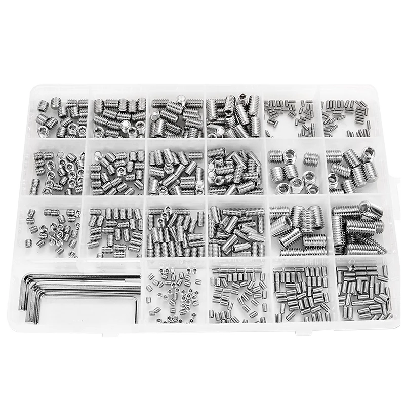 666Pcs Screw Hex Hexagon Socket Head Stainless Steel Headless Set Screw Assortment Kit M2 M3 M4 M5 M6 M8 Grub Screw