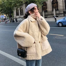 201909 Новое корейское кашемировое пальто из искусственного меха, зимнее пальто для женщин, утолщенная короткая куртка, женское плюшевое пальто, меховая куртка