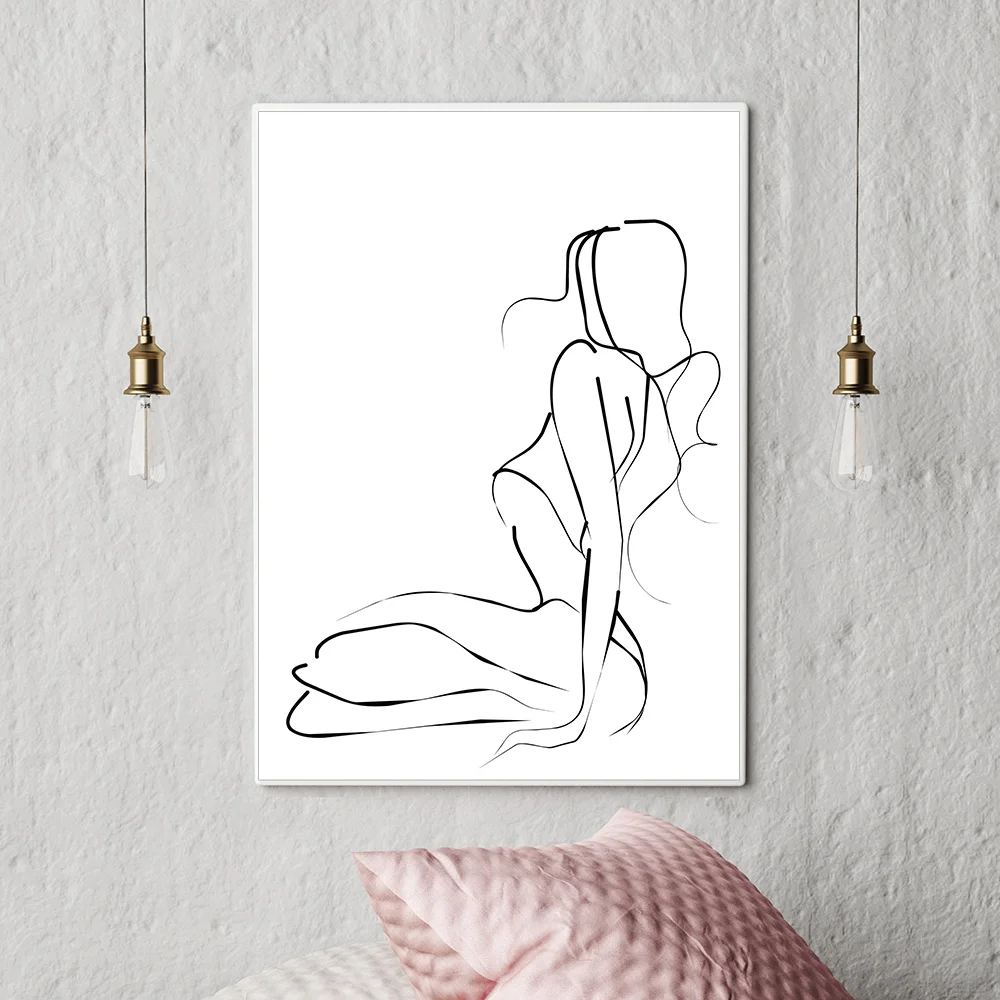 

Abstract Wall Art Canvas Painting Line Draw Pictures Sitting Woman Painting for Living Room Home Decor Nordic Style Home Decor