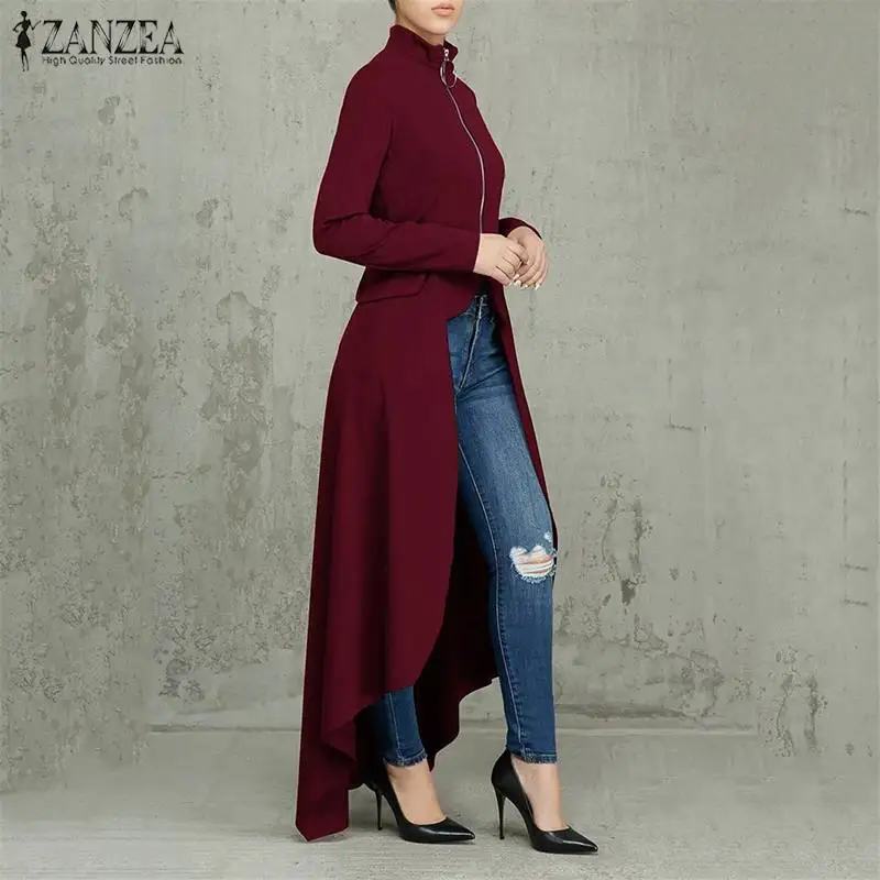 Greatest  2019 Fashion Autumn Long Coats ZANZEA Women Thick Jackets Asymmetrical High Low Outwear Long Sleeve