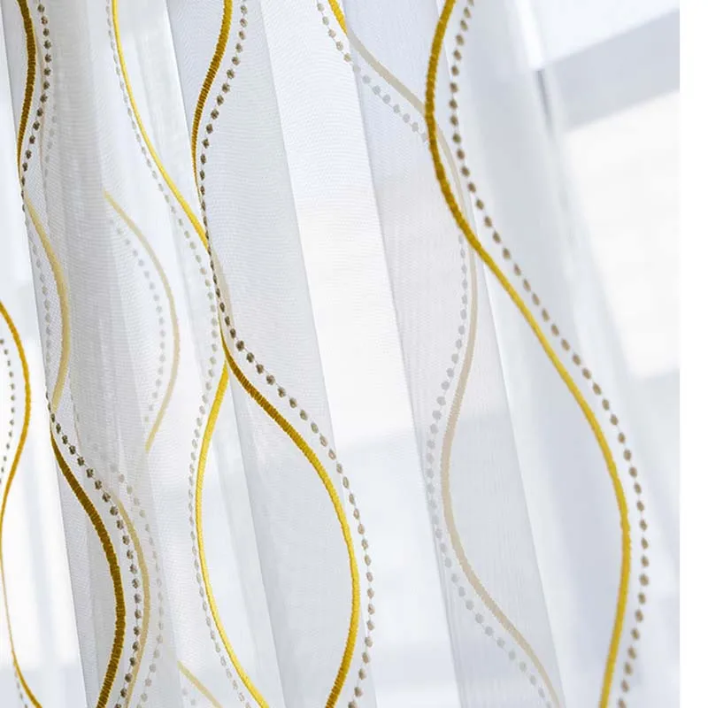 Yellow/Grey Striped Curtains for Living Room Nordic Classic Window Drapes Yellow Blackout Panel Fabric for Bedroom W-ZH029#20 - Цвет: Voile Tulle 01