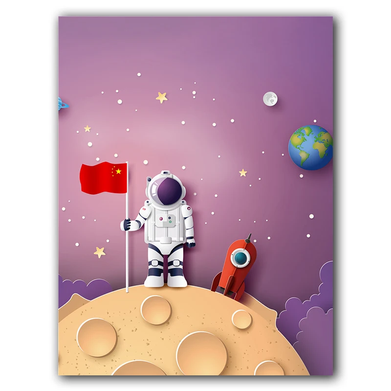 Airplane-Vehicle-Car-Nursery-Canvas-Poster-Print-Wall-Art-Canvas-Spaceship-Picture-Painting-Astronaut-Rocket-Boy (6)