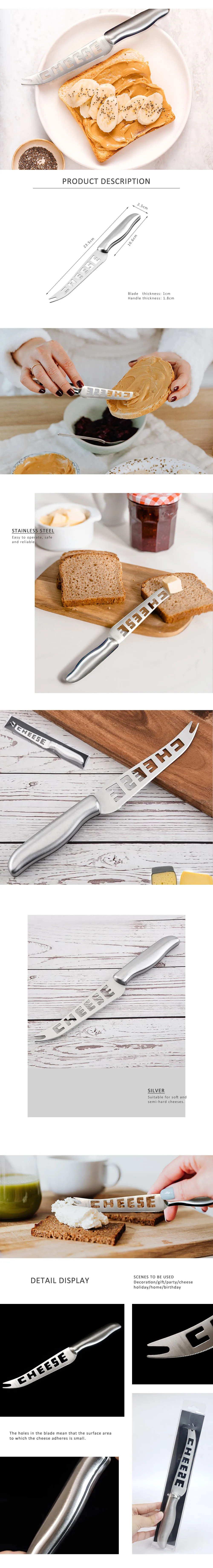 Description Picture 4 of itemCheese Knife Stainless Steel Cheese Knife With Fork Tip Serrated Cheese Butter Slicer Cutter Pizza Tools Kitchen Accessories