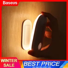 Baseus led 실내 조명 벽 램프 pir 모션 센서 인간의 유도 입구 및 통로 sconce 밤 빛 계단 홈 침실(China)