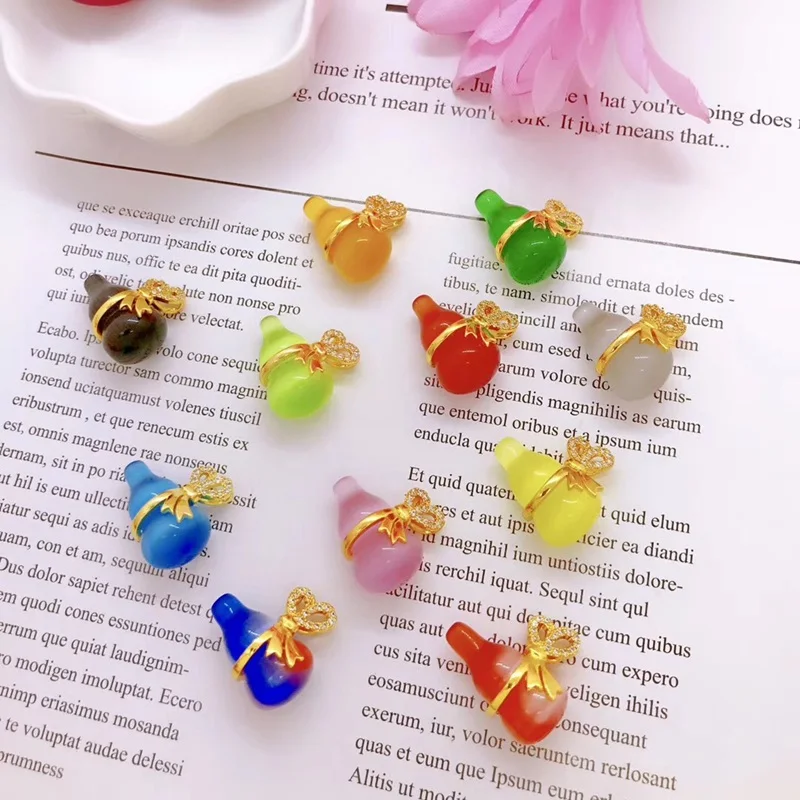 random color pendant OMHXFC,, YM238, Европейская мода, прекрасный подарок на день рождения, свадьбу, вечеринку, подарок, Калабаш, AAA, циркон, 24 К, золотой кулон, Шарм - Цвет камня: random color pendant