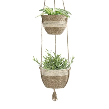 

Hanging Planter Basket Indoor Outdoor Natural Grass Weave Flower Pots Wall Hanging Plant Pots Hanging Decoration