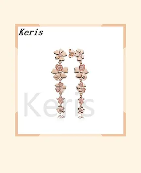 

100% 925 silver sterling new free cherry blossom charm pink gem gold earrings original women's jewelry