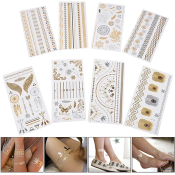 

Retro Hot Stamping Silver Gold Tattoo Sticker Glitter Tattoo Fake Tatoo Temporary Tatto For Men Girl Party Body Home Decoration