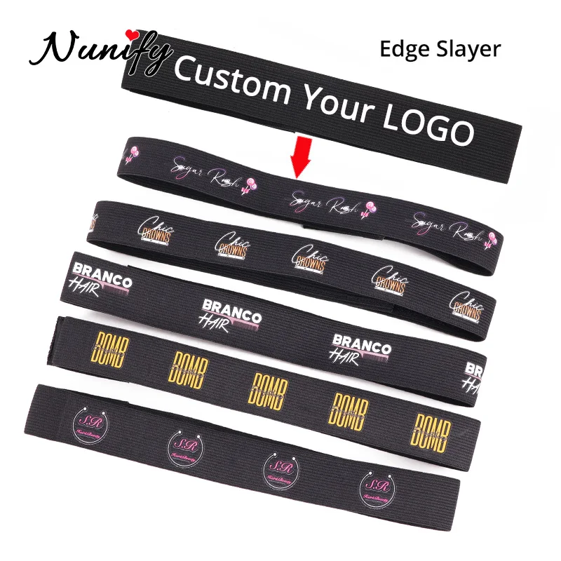 Wholesale 100Pcs Nunify Adjustable Wig Elastic Band With Velcro Customize Logo For Your Brand Edges Hair Wrap Headband Black