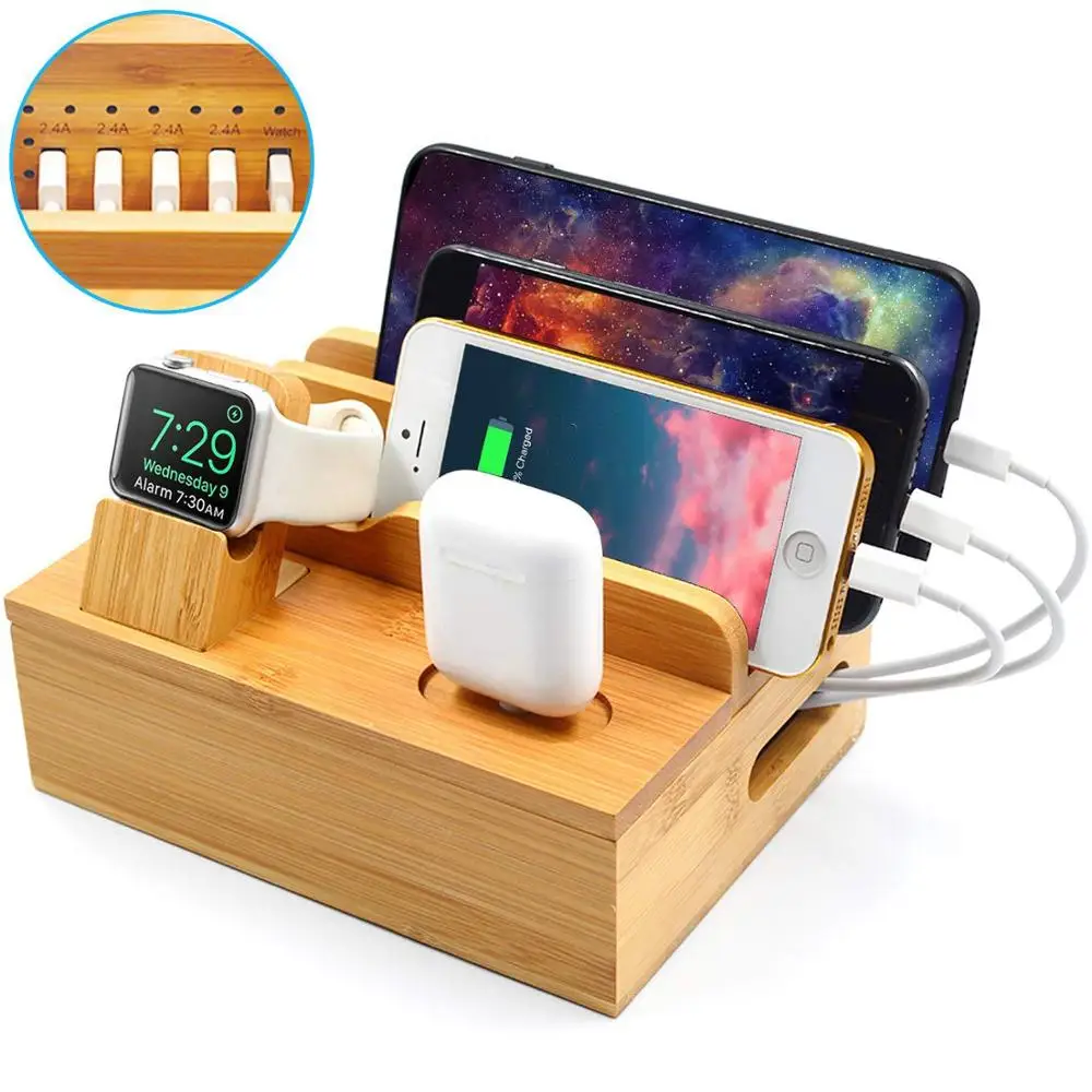 Бамбуковая деревянная зарядная станция док 5 в USB 2 4 А зарядное устройство