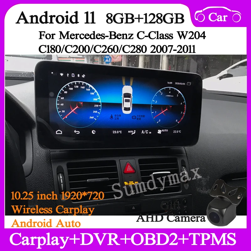 

10.25inch Android12 Car multimedia player for Mercedes-Benz C-W204 C200 C260 C280 2007-2011 gps navi head unit Carplay autoradio