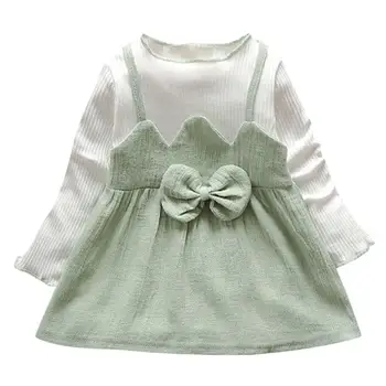 

Cotton Blend Toddler Kids Baby Girl Long Sleeve O-Neck Clothes Striped Patchwork Bow Fashion Princess Party Dresses ROMIRUS 2020