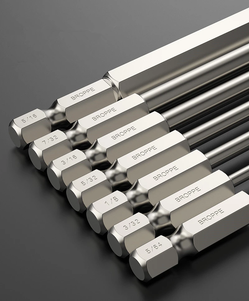 7-teiliges 100 mm SAE-Sechskant-Schraubendreher-Bit-Set mit Kugelkopf, 5/64-5/16 Zoll, S2-legierter Stahl, magnetischer Kugelkopf-Treiber-Bit – Detail 5