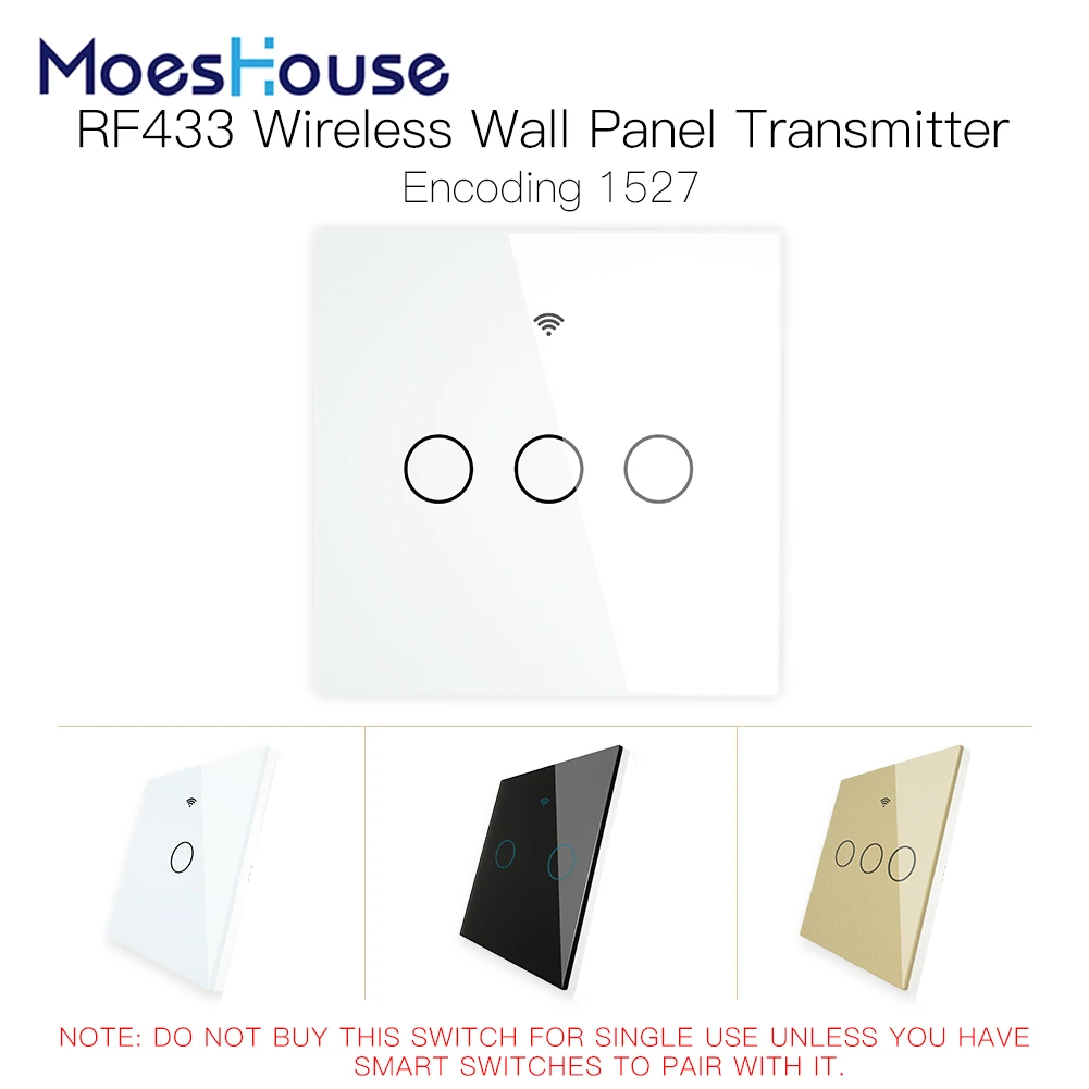 RF433 MHz Wireless Wall Glass Panel Transmitter Switch Remote Controller Work with WiFi Smart Control Sticky Receiver | Обустройство