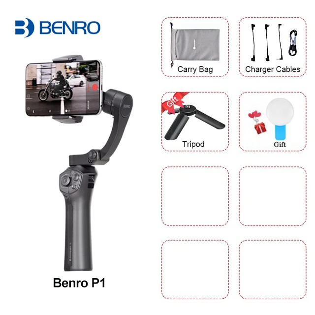 BENRO P1 3 оси смартфон Gimbals Ручной Стабилизатор для Gopro iPhone huawei XiaoMi Pk Snoppa Atom DJI Osmo mobile 3 2 - Цвет: Standard Package