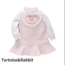 Модный классический комплект одежды из 2 предметов для маленьких девочек, детский топ с длинными рукавами и платье для дня рождения, зима-весна, платье принцессы для девочек