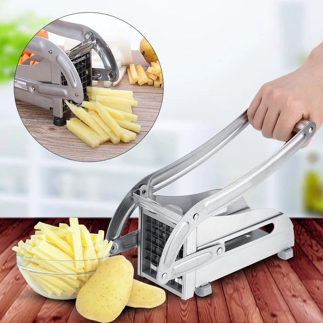 French Fry Cutter Potato Chipper Vegetable Slicer with 2 Interchangeable  Stainless Steel Grid Blades for Homemade Chips Fries Potatoes Carrots  Cucumbers Veggie Sticks, Red 