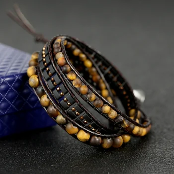 

2020 top quality Luxury men wrap bracelet tiger eye stone beads leather bracelet lovers jewelry gift