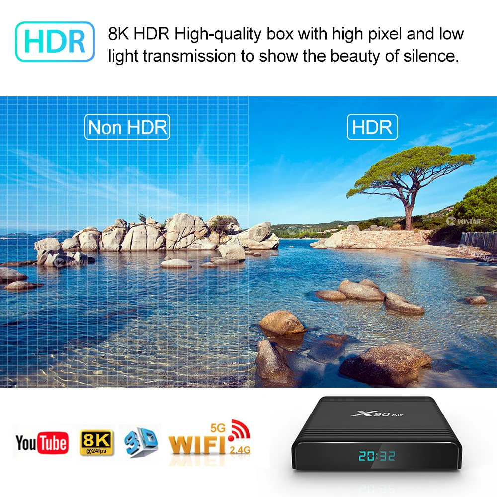 VONTAR X96 Air 8K Amlogic S905X3 Smart tv BOX Android 9,0 2,4G Wifi 1080P 4K Youtube X96Air телеприставка 4 Гб 64 Гб 32 Гб 2 Гб 16 Гб