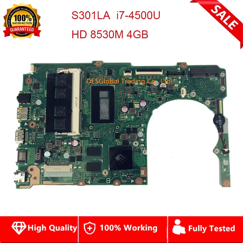 Материнская плата 301L Q301LP S301LP для ноутбука Asus VivoBook S301LA REV2.0, материнская плата I7-4500U Radeon HD 8530M 4G, полностью протестирована