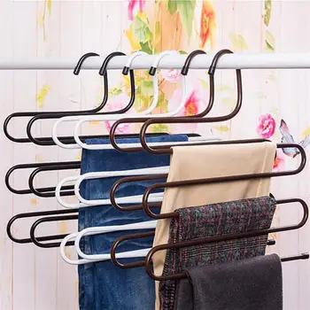 

1 Pc S Shape Clothes Hanger Multi-layer Pants Hanger Space Saver Rack Non-slip Closet Organizer Household Tool