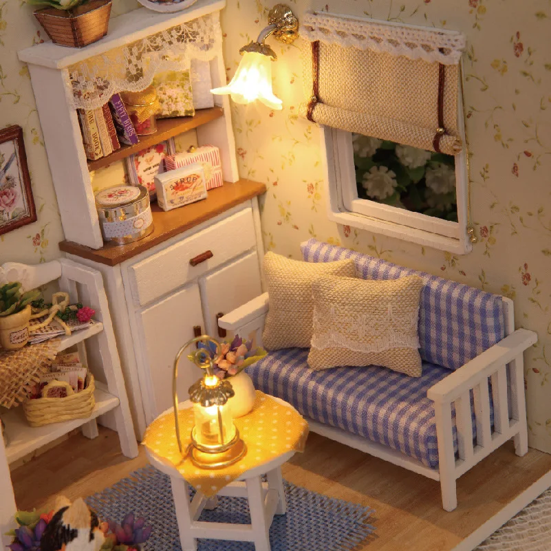 

DIY Hut Villa Handmade Assembled Sunshine Music Box Wood Small House Model House Princess House Toy Girl'S