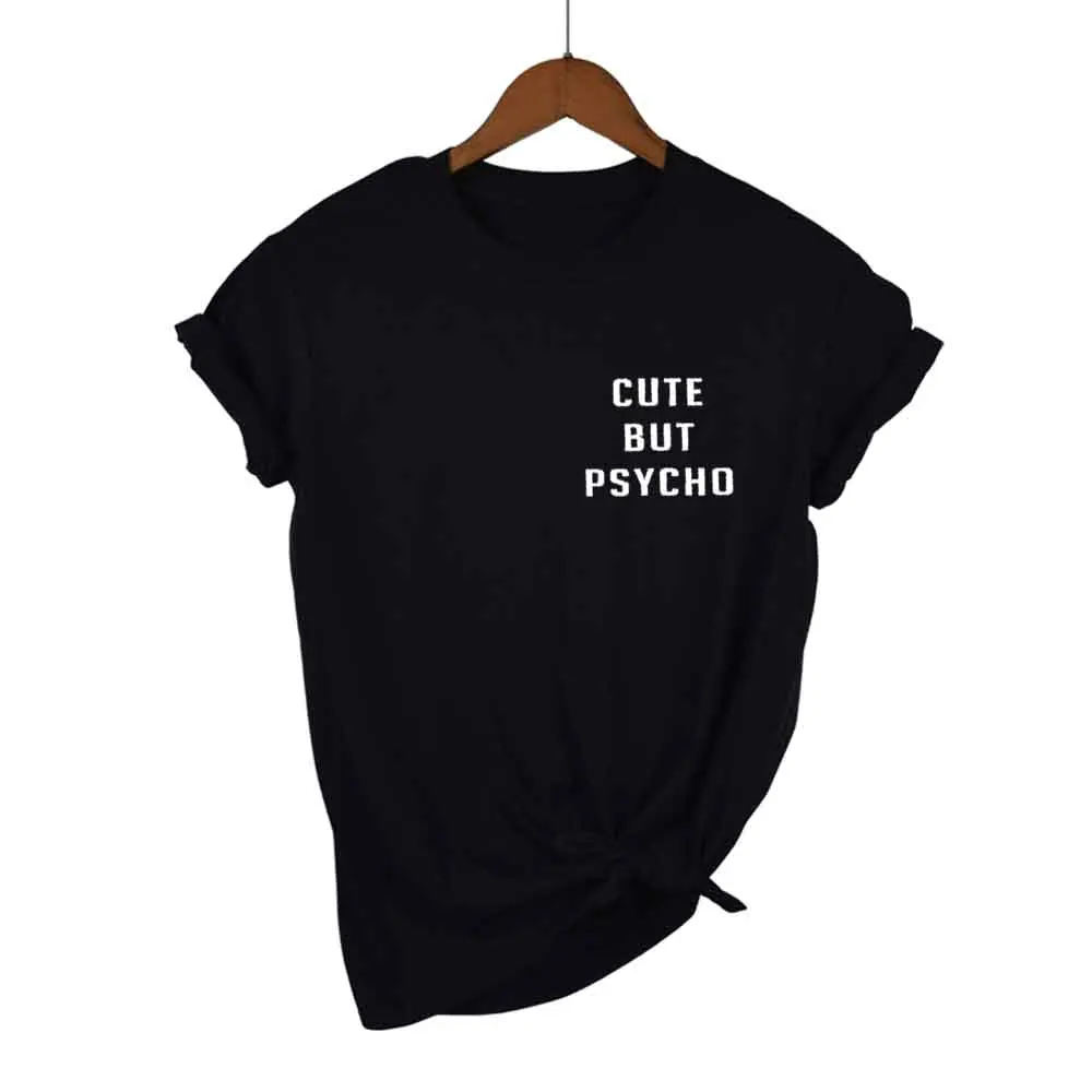 Harajuku футболка для женщин милая but Psycho рубашка Tumblr saking одежда карманные футболки