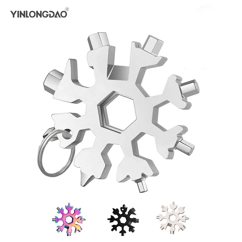 18 In 1 Snowflake Snow  Wrench Multifunction Tool Spanner Hex Wrench Camping Outdoor Survive Tools Bottle Opener Screwdriver