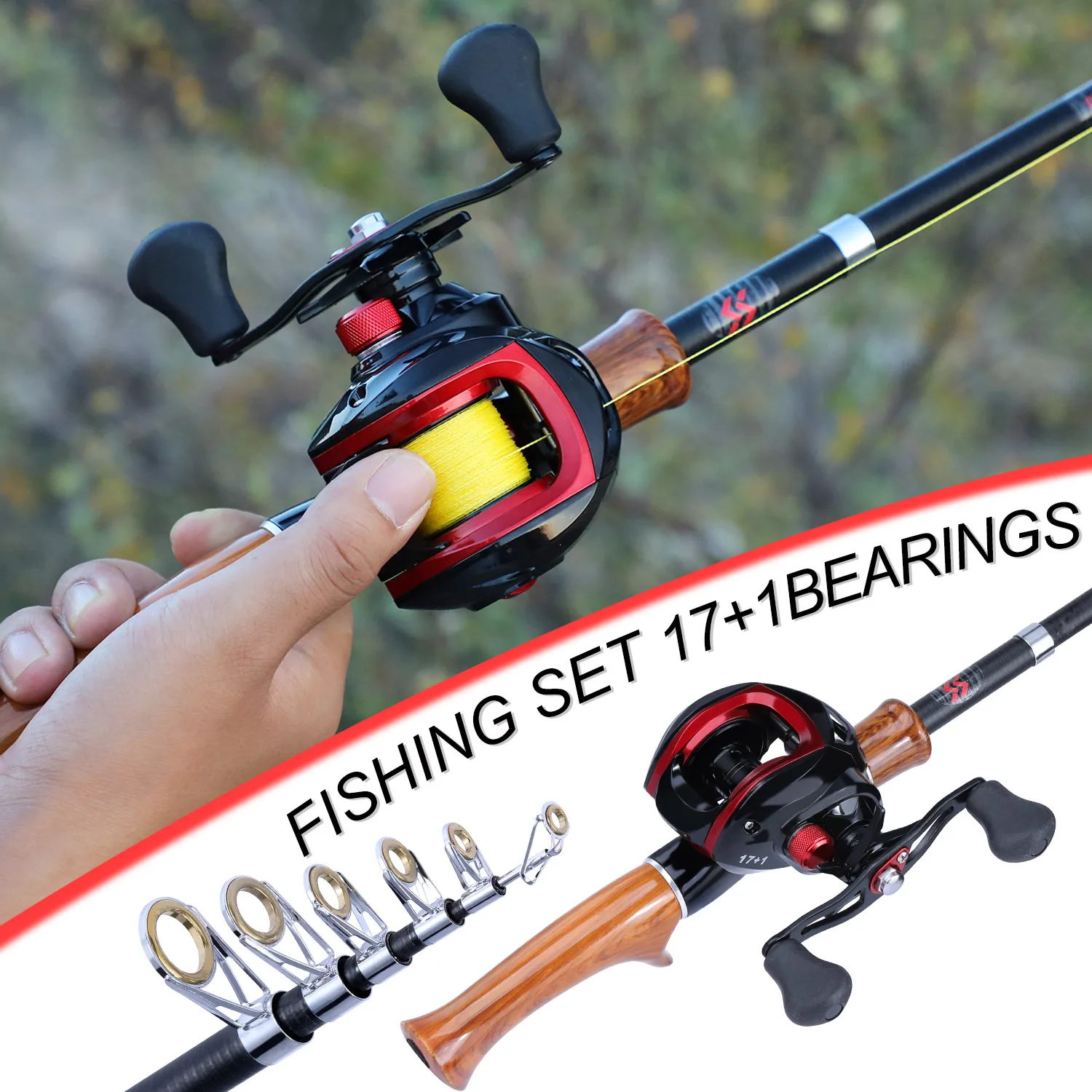 Sougayilang Fishing Rod and Reel Combo Carbon Fiber Casting Fishing R