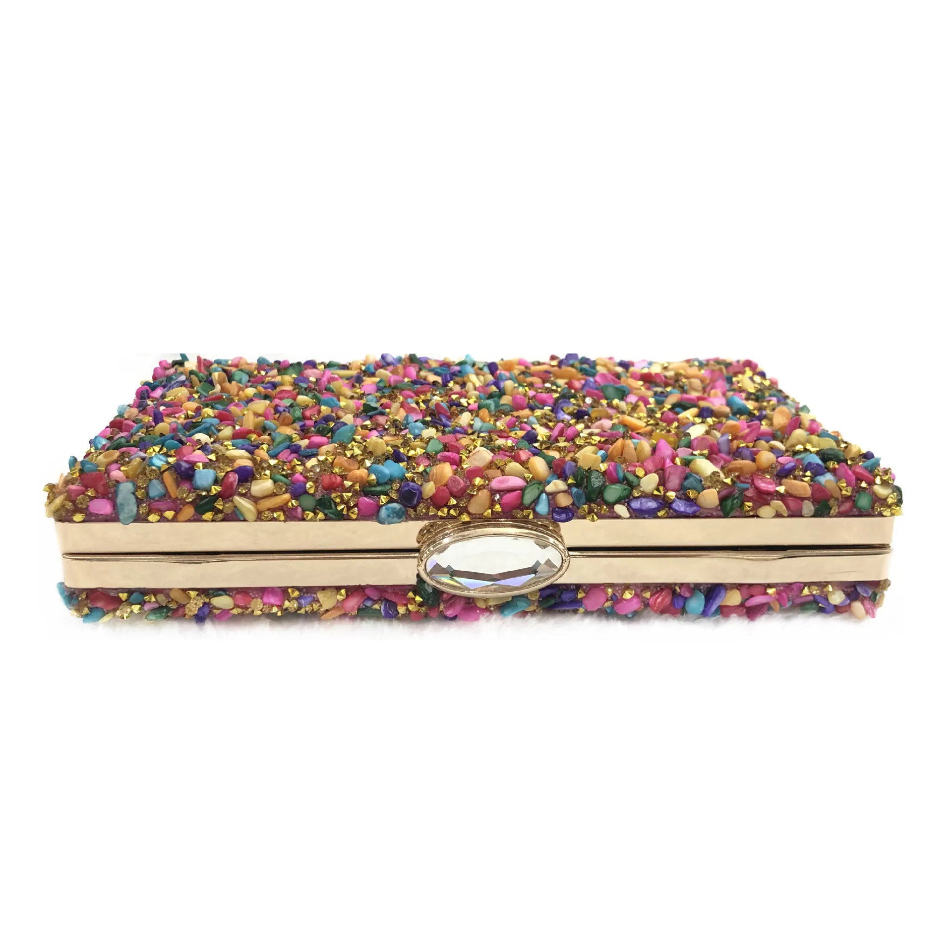Bohemian Style Stone Evening Bags Candy Color Rhinestones Day Clutch 2021 New Design Female Handbags Chain Purse