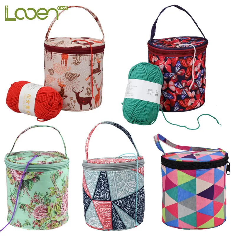 Looen маленькая пряжа сумка для вязания крючком пустая круглая Tote органайзер спицы