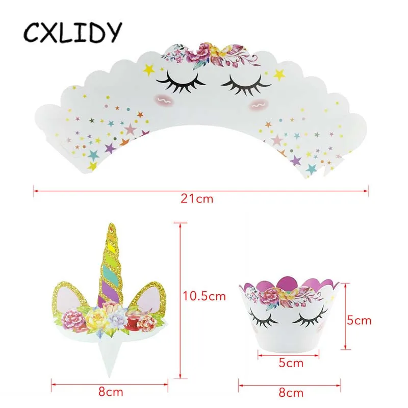 Rainbow Unicorn Cupcake Wrappers Cake Topper Happy Birthday Party Cake Decorations Kids Baby Shower Unicorn Party Supplies GM001 (38)