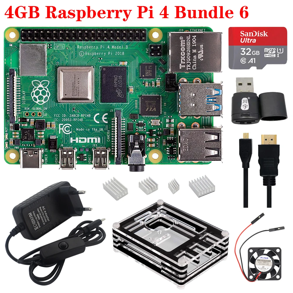 Raspberry Pi 4 Модель B 2,4G и 5G WiFi Bluetooth 5,0 1G 2G 4G ram+ Rapberry Pi 4B чехол источник питания лучше, чем Raspberry Pi 3 - Цвет: Bundle 6