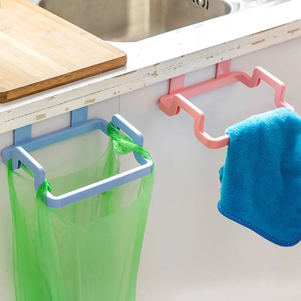 

Kitchen door back portable garbage bag bracket Home cabinet door rear rag hanging rack trash can Dropshipping