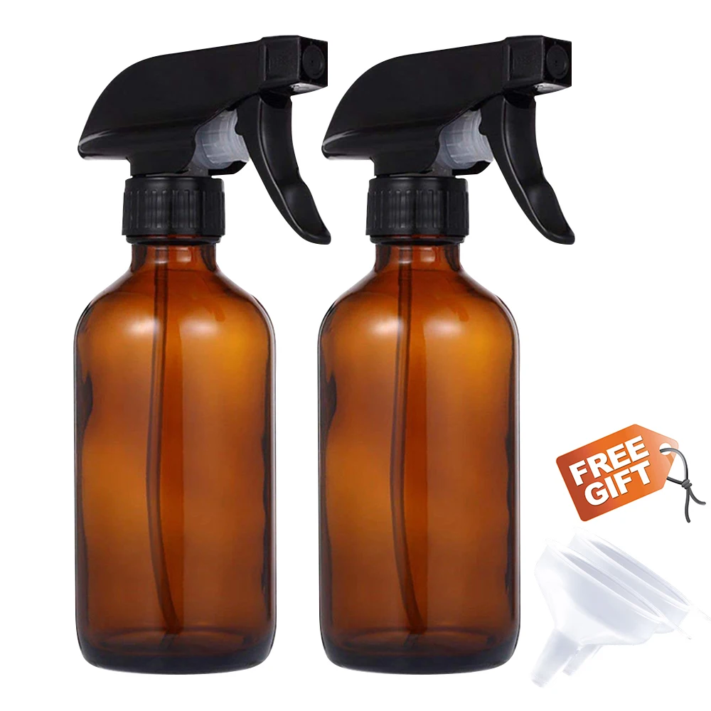 

Empty Amber Spray Bottles Cleaning Products, or Aromatherapy - Durable Black Trigger Sprayer w/Mist and Stream Settings