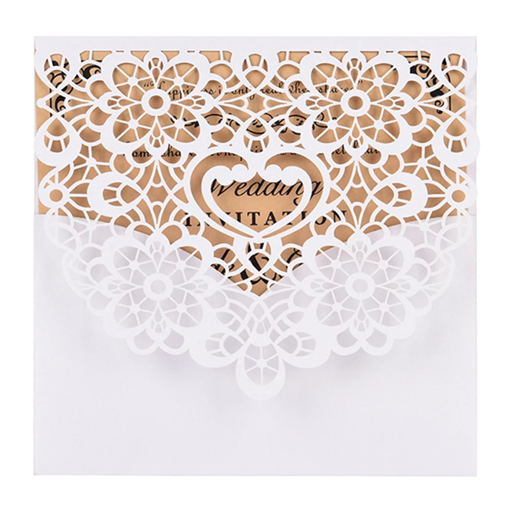 Перламутровая бумага свадебные приглашения карты для свадьбы День рождения карты с пустой внутренний лист свадебные приглашения карты 10 шт - Цвет: Белый