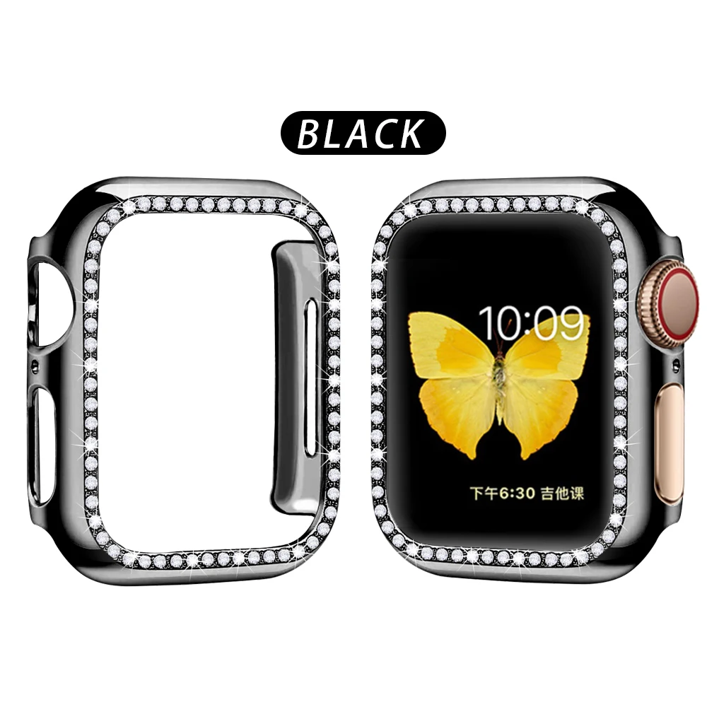 Чехол-бампер с алмазами защитный чехол для Apple Watch Cover Series 5 4 3 2 1 38 мм 42 мм чехол s для Iwatch 5 4 40 мм 44 мм аксессуары для часов - Цвет: Black