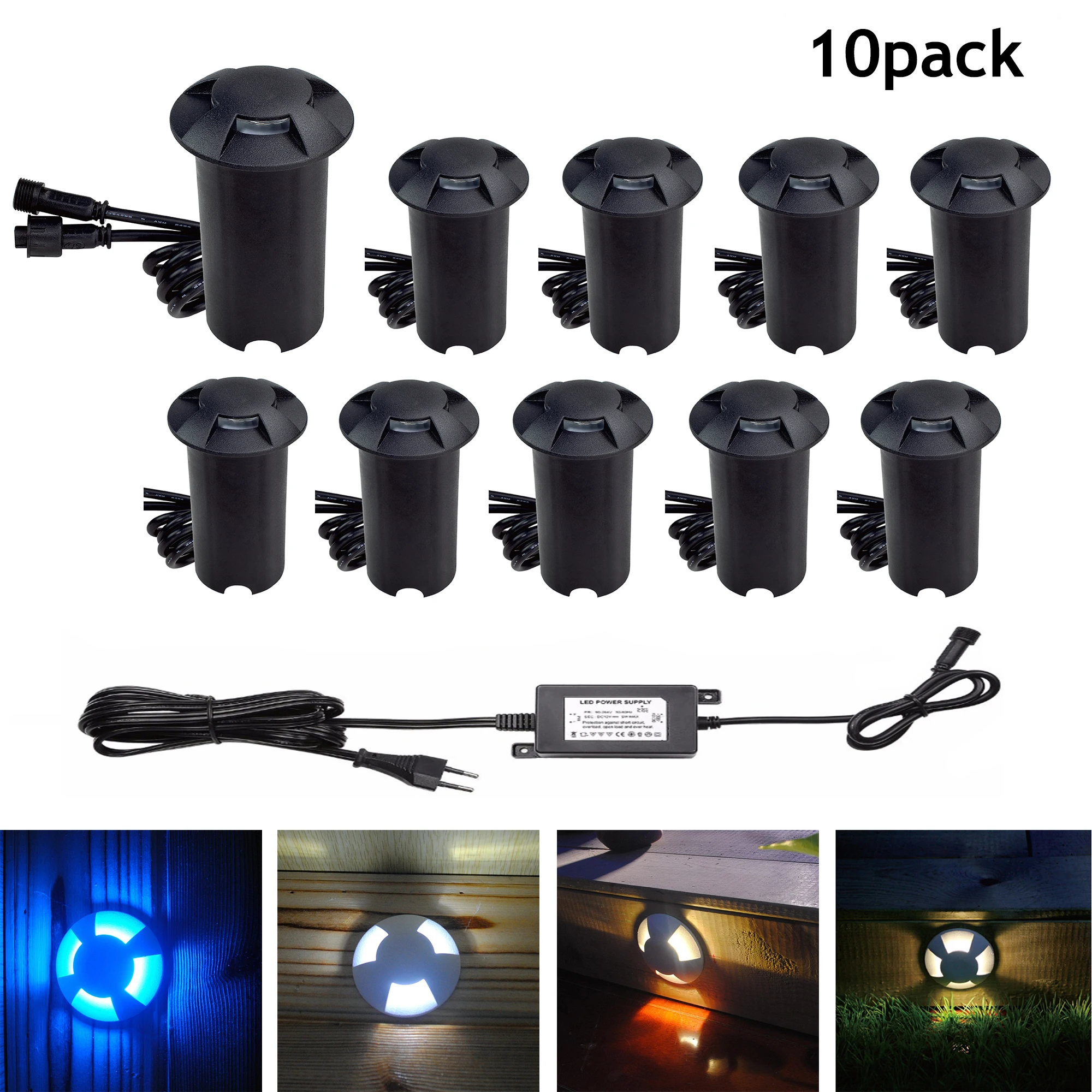 10-Pack LED Step Floor Lights IP67 Waterproof Garden Ground Spot ...