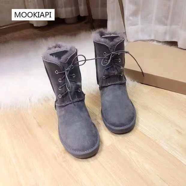 Австралийские зимние ботинки наивысшего качества, г. Натуральная овчина натуральная шерсть женская обувь на шнуровке Четыре цвета