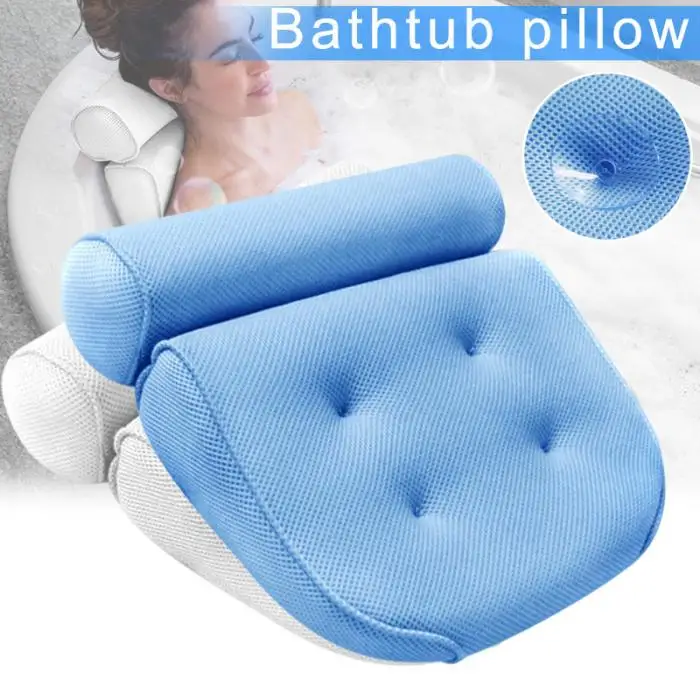 1 Pcs Anti-slip 3D SPA Breathable Home Bath Pillow Head Neck Rest Relax 4 Suction Cup JS22