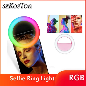 

Clip LED RGB Selfie Ring Light Rechargeable Ringlight For Smart Phone Tablet Camera Round Colorful Lighting For Youtube Tiktok