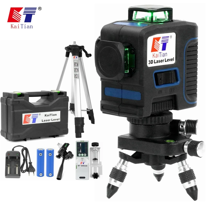 US $69.80 Kaitian Laser Level Tripod Green 4d 16lines Self Leveling Vertical Horizontal Powerful 360 Bracket Green 3d Nivel Laser Receiver